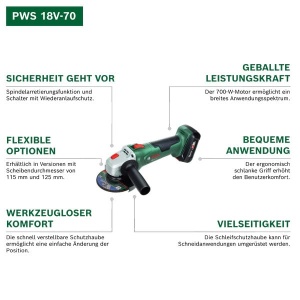 Polizor unghiular Bosch PWS 18V-70, 18V, 125 mm, compact - Img 3