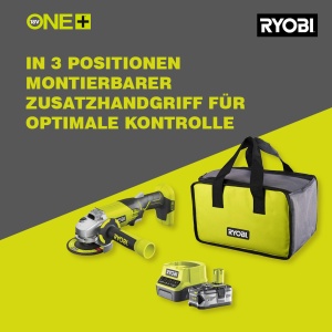 Polizor unghiular cu acumulator RYOBI 18 V ONE+, diametru disc 115 mm, incl. baterie de 2,0 Ah si incarcator R18AG-140S - Img 3