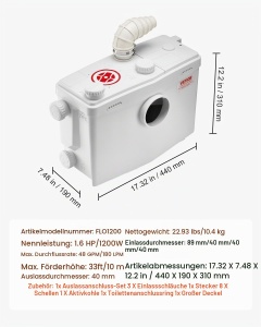 Pompa de apa VEVOR FLO1200, 1200 W, 180 Lmin, 10 m inaltime de pompare - Img 7