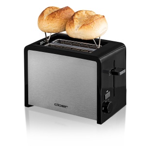 Prajitor de paine Cloer 3210, 825 W, pentru 2 felii de paine prajita, accesoriu de chifla integrat, dispozitiv de ridicare, sertar pentru firimituri, termoizolat, otel inoxidabil, negru - Img 4