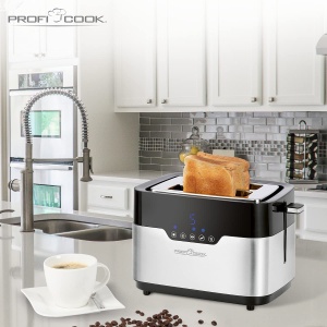 Prajitor de paine ProfiCook PC-TA 1170 cu 2 felii, senzor tactil, atasament pentru role, sertar pentru firimituri, functie de centrare, 7 niveluri de rumenire, otel inoxidabil negru - Img 8