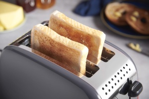 Prajitor de paine Russell Hobbs [pentru 2 felii] Culori Plus Gri Otel Inoxidabil (fante de paine prajita foarte largi, inclusiv atasament pentru chifle, 6 niveluri de rumenire + functie de dezghetare, functie lift & look, 1600W) 26552-56 - Img 8