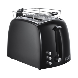 Prajitor de paine Russell Hobbs [pentru 2 felii] Textures+ (fante pentru paine prajita foarte largi, inclusiv atasament pentru chifle si clesti de paine prajita integrate, 6 niveluri de rumenire + functie de dezghetare si reincalzire, 850W) 22601-56 - Img 1
