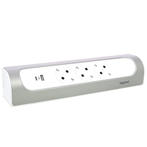 Prelungitor Legrand 694504 Ultra Alb-Aluminiu 3 Prize USB-A si USB-C Montare Perete sau Masa