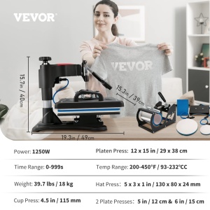 Presa termica VEVOR, presa termica 5 in 1, masina, imprimanta de transfer prin sublimare cu cupa pliabila de 29x38 cm, incalzire rapida, control digital precis al temperaturii, presa termica de vinil - Img 7