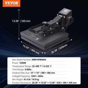 Presa termica VEVOR WBFHPM3804 38x38 cm 1200 W neagra - Img 7