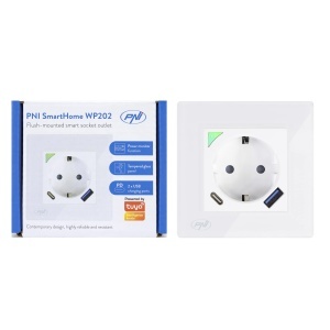 Priza Inteligenta PNI WP202, WiFi, 16A, 3600W, cu 2 Porturi USB