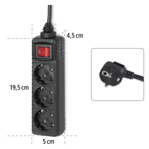 Priza multipla Hama 3-faceri cu intrerupator, 3m cablu, 3680W, Negru - Img 3