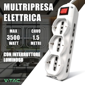 Priza multipla V-TAC cu 9 socketi si cablu de 1.5 m, alba - Img 2