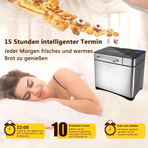 Producator de paine 710W Baking Master cu cutie automata de ingrediente, 19 programe, filtru de paine din otel inoxidabil complet automat cu functie de sincronizare de 15 ore, fereastra de vizualizare argintiu - Img 2