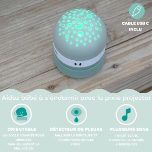 Proiector de stele BEABA Pixie, 3 culori, 9 sunete relaxante, transportabil - Img 3