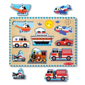 Puzzle din lemn cu sunete Melissa Doug, 8 piese, pentru copii de la 2 ani
