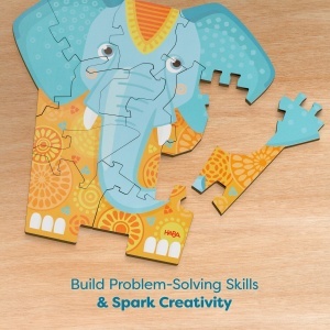 Puzzle din lemn HABA 2-in-1 Elefant 12 piese design african pentru copii 3 - Img 3