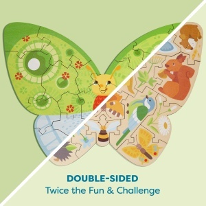 Puzzle din lemn HABA 2-in-1 Schmetterling Montessori 20 piese pentru copii 4 ani - Img 2