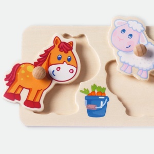 Puzzle din lemn HABA 301939 cu animale de ferma, 4 piese, pentru copii de la 12 luni - Img 2