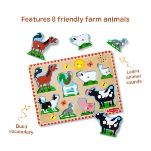 Puzzle din lemn Melissa Doug cu animale de ferma si sunete, 8 piese - Img 5