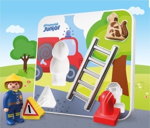 Puzzle din lemn PLAYMOBIL JUNIOR 72088 cu pompier, pisica si accesorii - Img 2