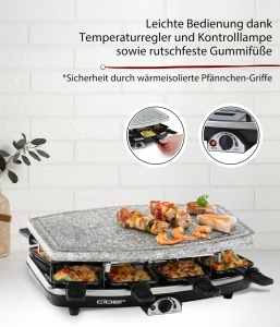 Raclette Grill Cloer 6430 1200W Placa Naturala 8 Tavite Antiaderente - Img 3