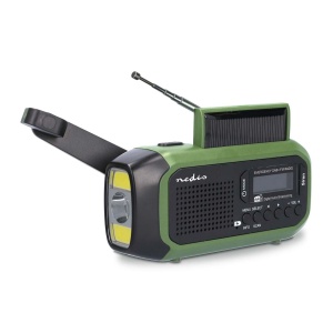 Radio portabil de urgenta Nedis cu DABFM, alimentare solara, verdenegru