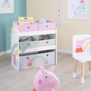 Raft de jucarii din lemn Roba Peppa Pig, 5 cutii din material textil, alb-roz, 60x63,5x30 cm - Img 3