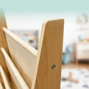 Raft pentru carti copii Relaxdays, 4 polite si 5 buzunare, albnatur - Img 8