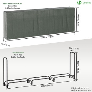 Raft pentru Lemne VOUNOT, Metal, 300 x 116 x 36 cm, Capacitate 200 kg, Cu Husa Waterproof - Img 5