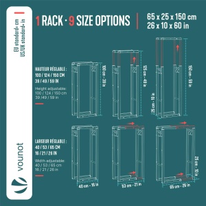 Raft pentru Lemne VOUNOT, Metal, 9 Dimensiuni Reglabile, 4 Haken, Negru - Img 3
