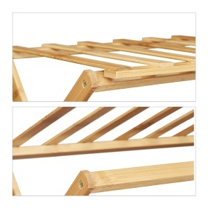Raft pentru pantofi pliabil Relaxdays, 3 niveluri, din bambus, natural - Img 7
