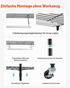 Raft pentru Plante VEVOR 90W, 4 Niveluri, Cu Luminile LED cu Spectru Complet - Img 6