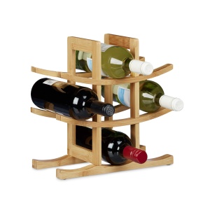 Raft pentru vin Relaxdays din bambus, pentru 9 sticle, design original, natural