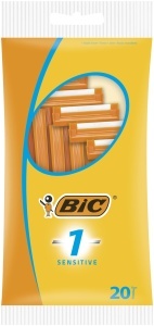 Rasoir de unica folosinta BIC 1 Sensitive pentru barbati, 20 bucati, cu maner portocaliu