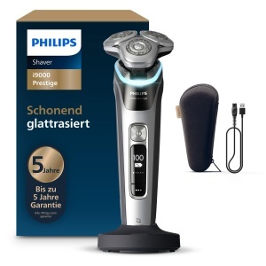Rasoir electric Philips i9000 Prestige, gri-silver, cu trimmer integrat, tehnologie SkinIQ