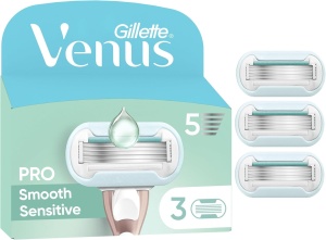 Rasoir Gillette Venus Pro Smooth Sensitive pentru femei, 3 cartuse, 5 lame, cu Aloe Vera