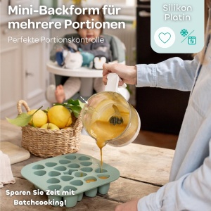 Recipient multifunctional din silicon BEABA, 20 compartimente x 35 ml, verde salvie - Img 3