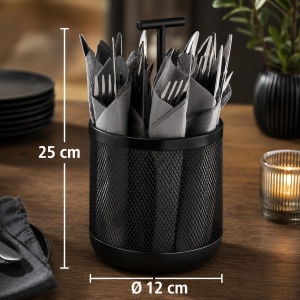 Recipient pentru tacamuri APS DART, metal, 3 compartimente, 12 cm, inaltime 25 cm, negru - Img 2