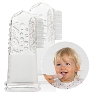 reer 79249 Periuta de dinti cu deget silicon 2 bucati, periuta de dinti pentru bebelusi din silicon, fara latex, transparent 9 g - Img 2