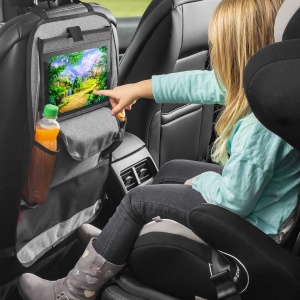 Reer Organizator de scaune din spate auto TravelKid Entertain, cu compartiment pentru tablete, rezistent la murdarie, multe buzunare, pentru toate scaunele auto, de asemenea scaune sport, gri, 1 bucata (1 pachet) - Img 5