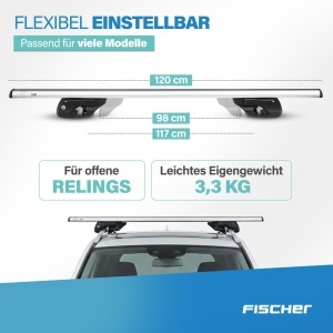 Relingtrager FISCHER TopLine L, Aluminium, 90 kg, 120 cm - Img 3