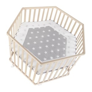 Roba Laufgitter Hexagonal Little Stars Lemn Natur Ajustabil cu Roti de Frana - Img 2