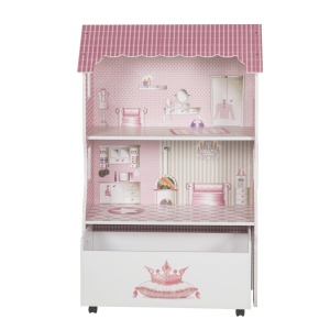 Roba Puppenhaus - Casa de Papusi cu 2 Etaje, Culoare Rosa, Include Cutie de Depozitare - Img 3