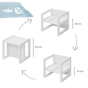 roba Scaun pentru copii in stil casa de tara - Scaun si scaun reversibil cu 3 inaltimi de sezut - Scaun multifunctional pentru copii - Lemn alb - Img 3