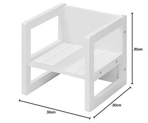 roba Scaun pentru copii in stil casa de tara - Scaun si scaun reversibil cu 3 inaltimi de sezut - Scaun multifunctional pentru copii - Lemn alb - Img 13