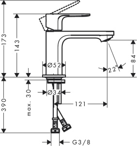 Robinet baie hansgrohe Rebris E, crom, economisire apa, inaltime 84 mm - Img 9