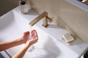 Robinet baie hansgrohe Tecturis E 110, bronz periat, economisire apa, design modern - Img 3
