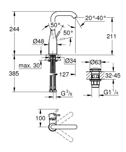 Robinet de baie GROHE Essence, crom, 24cm, cu sistem de economisire a apei - Img 2