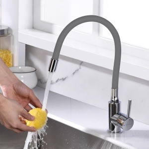 Robinet de bucatarie GRIFEMA G4002-9 cu iesire flexibila, inaltime 250mm, gri si crom - Img 2