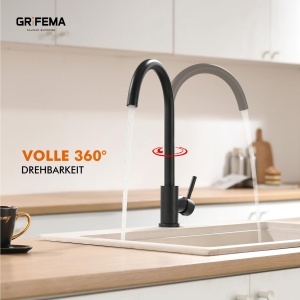 Robinet de bucatarie GRIFEMA G4008B, negru, din otel inoxidabil, cu sistem de economisire a apei - Img 5