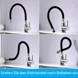 Robinet de bucatarie GRIFEMA, inaltime 40.1 cm, rotire 360, negru mat - Img 7