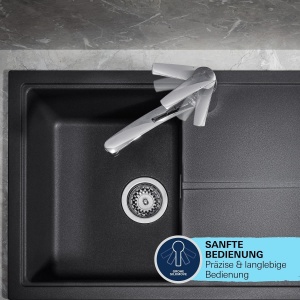 Robinet de bucatarie GROHE QUICKFIX Start - Baterie de chiuveta cu o singura parghie, DN15 (pivotare la 90deg, cu spray de pulverizare extrasa) supersteel, 30531DC1 - Img 6
