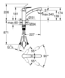 Robinet de bucatarie GROHE Start, montare pe fereastra, 2 moduri de jet, economisire apa - Img 2